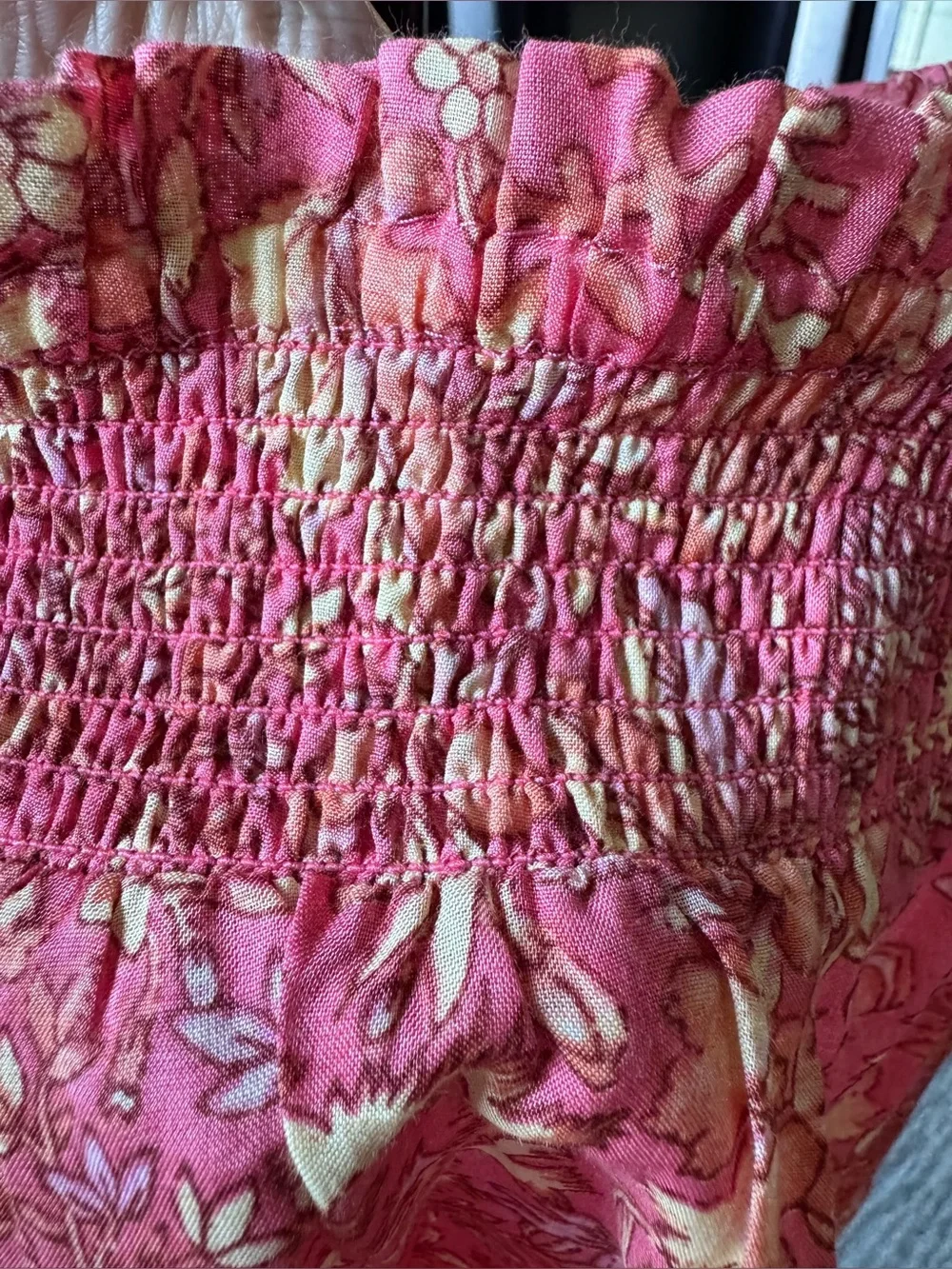 J. Crew Pink Bouquet Floral Block Print Smocked Puff Sleeve Top Size Medium